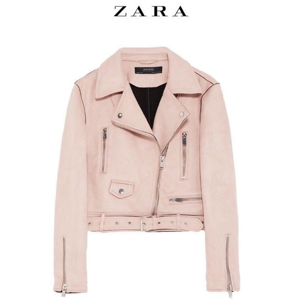 Zara Faux Suede Biker Moto Jacket Pink